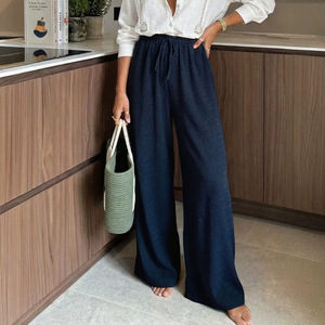 <span class=keywords><strong>Pantalones</strong></span> casuales de <span class=keywords><strong>mujer</strong></span> de pana y poliéster de corte recto con cintura elástica de color liso, holgados, de verano, transfronterizos 2026 para <span class=keywords><strong>Wish</strong></span> - Product Image 4