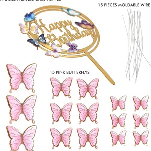Set di 16 <span class=keywords><strong>Decorazioni</strong></span> per Torte a Forma di Farfalla 3D Rosa e Oro, Topper per Cupcake, Accessori per Feste e Baby Shower per Bambine - Product Image 4