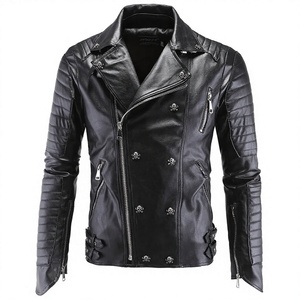 <b>Men</b> Leather <b>Jacket</b> Slim Fit Biker Coat Quilted Sleeve Zip Up Streetwear Outerwear <b>jackets</b> breathable features windproof trending - Product Image 2