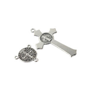 아연 합금 은색 가톨릭 성 베네딕트 센터 피스 및 십자가 로사리오 목걸이 액세서리 - Product Image 4