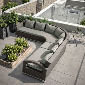 طقم أثاث للحديقة مكون من 10 مقاعد كبيرة جدًا على شكل حرف L أريكة حديثة من الخوص المقاوم للماء من البولي - Product Image 4