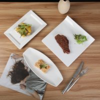 Assiettes rectangulaires en mélamine personnalisées avec logo, incassables, blanches, en plastique, pour restaurant, assiettes de service économiques