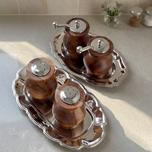 Elegant Wooden Salt and Pepper Shaker Set with Metal Tops for Kitchen Dining Table Seasoning Storage and Tabletop Decor - Product Image 2