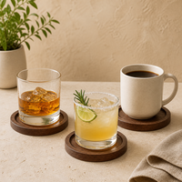 Ensemble de 6 sous-verres en résine et bois faits à la main avec support, sous-verres ronds bleus pour table basse
