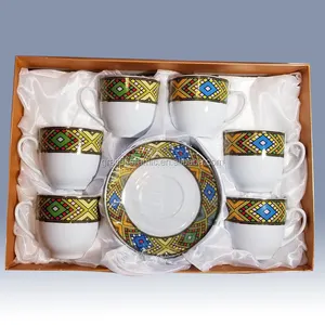Prix d'usine 12 pièces Ensemble de tasses à café éthiopiennes en porcelaine fine <span class=keywords><strong>Saba</strong></span>, tasse et soucoupe éthiopiennes - Product Image 1
