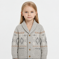 Cardigan en tricot Fair Isle assorti pour frères et sœurs, col châle, jacquard, pull d'hiver pour garçons et filles avec poches