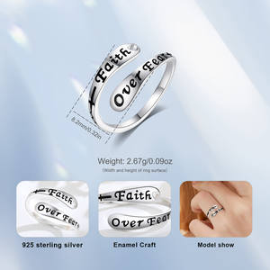Anello Regolabile Ispirazionale Merryshine HOPE in Argento Sterling 925, Gioiello Cristiano con Croce '<span class=keywords><strong>Fede</strong></span> Sopra la Paura', Regalo Motivazionale - Product Image 3