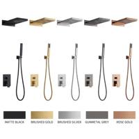 Robinetterie de Douche et Salle de Bain Haut de Gamme Noir Mat, Système Mitigeur Cascade et Pluie Encastré en Laiton, Sanitaire pour Villas et Hôtels