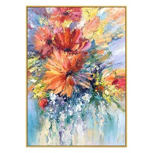 Peinture à l'huile abstraite de fleurs peinte à la main, cadre métallique, effet 3D, décoration murale pour entrée et salon - Product Image 5