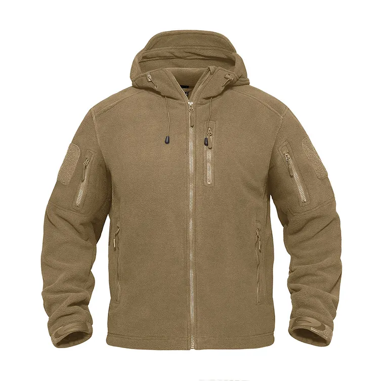 Gümrük giysileri için üreticiler erkek polar ceketler Hoodie, açık ceketler yürüyüş Coats çok cepler kaput ile yüksek kalite