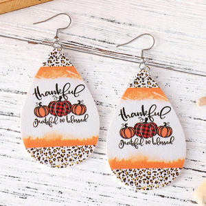 Pendientes de cuero sintético Acción de Gracias leopardo a cuadros lunares calabaza gota cuero colgante pendientes para mujer Uionen 871 - Product Image 5