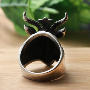 Animal Sheep Head <b>Ring</b> Silver Men's Punk Retro Stainless Steel Six Pointed Star 27050 - Product Image 2