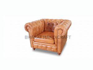Canapé Chesterfield en cuir luxueux à un siège, avec un design élégant en cuir à boutons profonds vintage, cadre robuste et confortable - Product Image 2