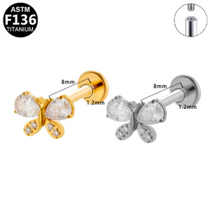 Titanium Plated Butterfly Stud <b>Earrings</b> With Zircon For Ear Cartilage Piercing Unisex Jewelry ASTM F136 Titanium - Product Image 5