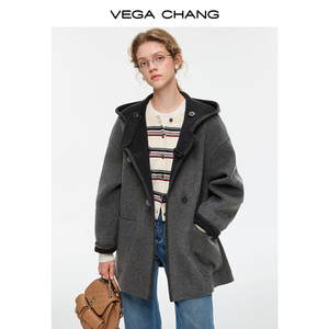Vega Chang Chất Lượng Cao Hai Mặt Áo Khoác Vỏ Len Đa Năng Tối <span class=keywords><strong>Grey</strong></span> Trùm đầu Nhìn Giản Dị Nút Sừng Cho Tất Cả Các Mùa Đông - Product Image 2