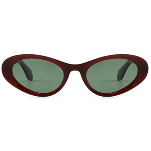 Cat Eye <b>Sunglasses</b> Red <b>Frame</b> Green Lens Full Rim Anti-Uv Unisex Adult Oval Face Match - Product Image 1