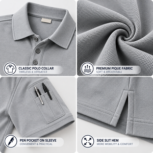 <b>Men</b> Light Grey <b>Polo</b> <b>Shirt</b> <b>with</b> Pen <b>Pocket</b> on Sleeve <b>Men's</b> <b>Polo</b> <b>Shirts</b> <b>with</b> <b>Pocket</b> Workwear High Quality Custom Logo Uniform - Product Image 2