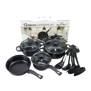 13 Pieces Black Cast Iron Kitchen Utensils Cooking Tools Non Stick Cookware Set With Pots And Pans Set