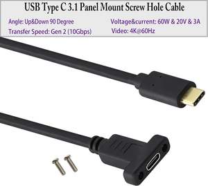 Cable Adaptador USB Tipo C 3.1 para Montaje en Panel, USB-C 3.1 Gen2 10Gbps Macho a USB C Hembra, Cable de Extensión con Tornillo para Montaje en Panel - Product Image 3