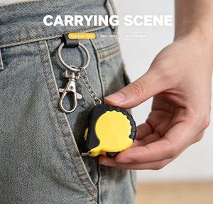 Porte-clés mètre ruban compact rétractable 1M en acier souple, imprimé UV avec logo personnalisé, double mesure métrique et impériale - Product Image 6
