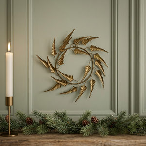 Corona de Helecho Metálica Rústica Redonda Hecha a Mano, Adorno Decorativo para Colgar en la Pared, Adorno Navideño sin Luces, Pieza Única - Product Image 4