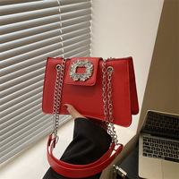 Sac carré de luxe incrusté de diamants pour femme, version coréenne polyvalente, sac à bandoulière texturé avec chaîne