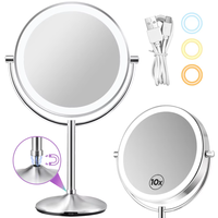 Miroir de maquillage LED intelligent avec éclairage, miroir de vanité compact et portable pour table, miroir rond miniature avec logo personnalisé