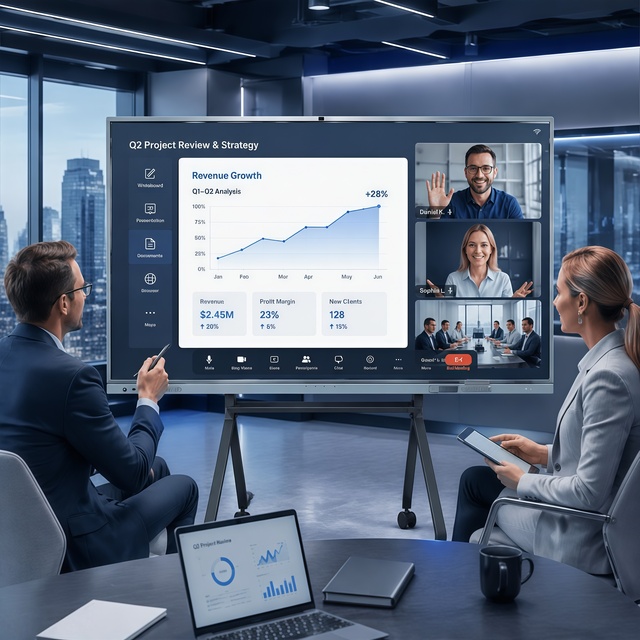 55/65/75 Inch Interactive Flat Panel with 4K UHD Animation Smart Board for Corporate Training Office Use | Wireless Screen Share