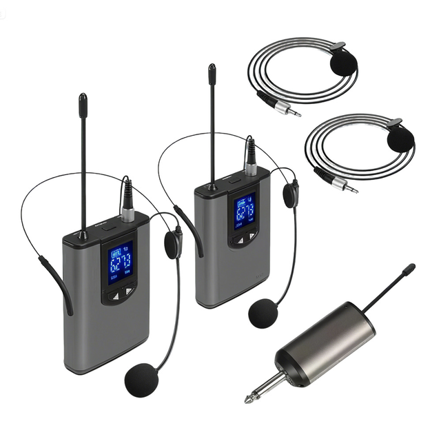 UHF Wireless Noise Cancelling Metal Conference Headset/Lavalier Lapel Microphone Type C Bodypack Transmitter for Smartphones