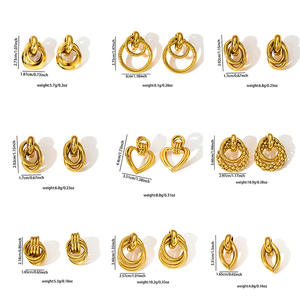 تصميم جديد عصري أزياء النساء والمجوهرات بالجملة أقراط بالجملة مختلطة خمر 18 قيراط مطلية بالذهب أقراط ستانلس ستيل هندسية - Product Image 4