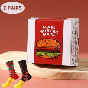 Deux paires de motifs de hamburgers colorés Hommes et femmes à la veille d'Halloween Donner des chaussettes à des <span class=keywords><strong>amis</strong></span> Quatre saisons Automne et hiver - Product Image 1