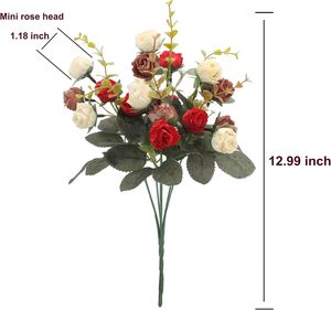 7 Branch 21 Heads <b>Artificial</b> Flowers <b>Bouquet</b> Mini Rose Wedding Home Office Decor,Pack of 4 - Product Image 3