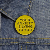 En gros, Broches en métal inspirantes avec citations en anglais pour l'anxiété et les pensées négatives, en alliage, accessoires vestimentaires