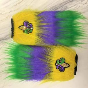 Calentadores De Piernas De Mardi Gras, Cubiertas Para Botas De Mardi Gras, Calentadores De Piernas De Piel Púrpura, Calentadores De Piernas Fuzzy para Mujeres Niñas 80s Fluur De Lis Calcetines - Product Image 3
