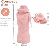 Bouteille d'eau de voyage pliable avec couvercle anti-fuite et cordon, sans BPA, en silicone pliable, légère et réutilisable