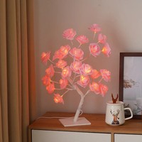 Lámpara de Mesa con Luces LED en Forma de Rosas, Cadena de Luces Nocturnas USB para Niñas, Amantes, Fiestas, Camping, Decoración de Verano