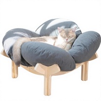 Lit rond pour chat en bois écologique - Design classique moderne solide, amovible, lavable, adapté à toutes les saisons, habitat intérieur pour animaux de compagnie