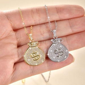 Trendy Hip Hop Jewelry 14k Gold Filled Eco-friendly <b>Copper</b> Insert Zircon Money Bag Pendant Necklace for Unisex - Product Image 6