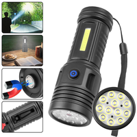 Lampe torche extérieure COB 12*LED 3W blanche, batterie lithium intégrée, haute luminosité, étanche, ABS, avec clip magnétique latéral pour réparation et travail