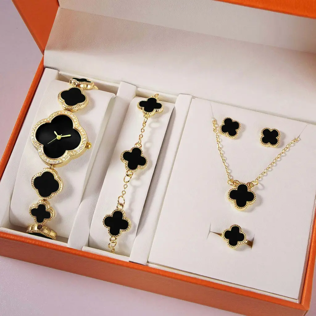 BM Jewelry Valentine's Day Luxury Women's Quartz Watches Gift Box Set Fashionable Clover Watch for Girlfriend