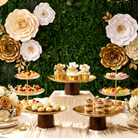 Support de présentation de desserts en acier inoxydable doré, 2 pièces, résistant au four, avec base en bois pour cupcakes, bonbons, décoration de fête