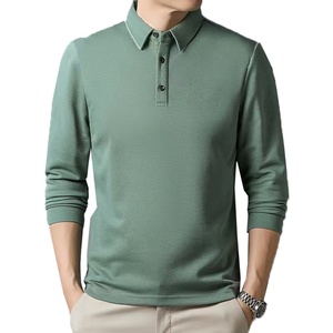 เสื้อโปโลแขนยาวผู้ชายสไตล์วินเทจ ทรงหลวม ผ้าฝ้ายสีพื้น สำหรับฤดูใบไม้ผลิและฤดูใบไม้ร่วง เหมาะสำหรับธุรกิจและแฟชั่น - Product Image 5