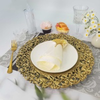 Assiettes de présentation décoratives de luxe vintage dorées en mélamine de 13 pouces pour l'exportation, mariages, hôtels, fêtes