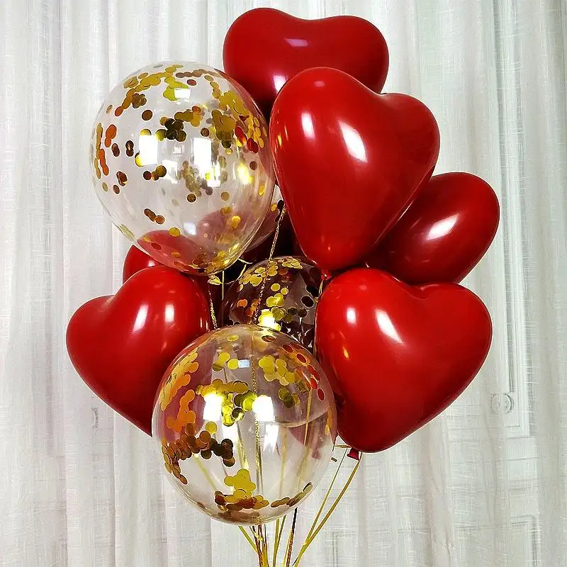 Proposta amante del matrimonio decorazione per banchetti di nozze palloncino doppio palloncino in lattice rosso melograno a forma di cuore da 10 pollici