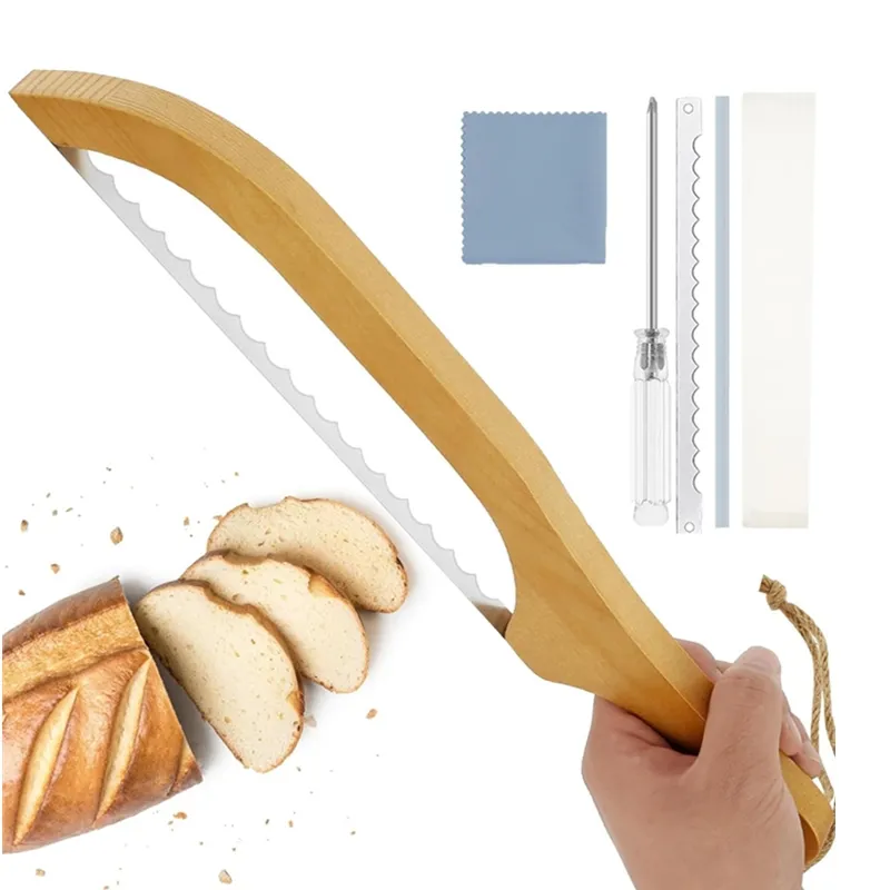 Cuchillo con lazo para pan, cortador de masa fermentada dentada para cocina, cuchillo de cocina en caja de frutas y verduras para bagels caseros