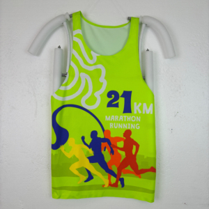 Custom Print 21km Event Theme Fluorescent Green Seamless Tank Top <b>Men</b> Waffle Fabric Marathon Dry Fit Running Mesh <b>Singlet</b> - Product Image 2
