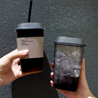 Gobelets en plastique PET pour bubble tea, café glacé, café au lait, thé, avec couvercles, impression de logo personnalisée, format carré 10/12/14/16/18/20 oz