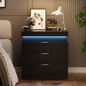 Modern Nightstand with <b>Drawers</b> LED Light Bedroom Storage <b>Side</b> <b>Table</b> - Product Image 2