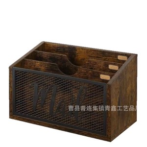 Caja organizadora de correo de madera y hierro para escritorio con frente de malla para almacenamiento de revistas y periódicos - Product Image 5