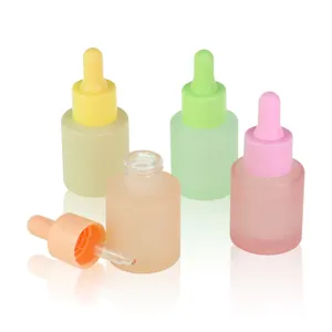 Luxe Kleurrijke Cosmetische Olie Roze Groen Bisque Frosted Platte Schouder Glas Serum Dropper Flessen 20Ml 30Ml 40Ml 50Ml 60Ml